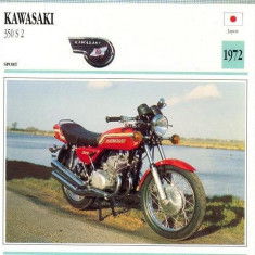 360 Foto Motociclism - KAWASAKI 350 S 2 - JAPONIA -1972 -pe verso date tehnice in franceza -dim.138X138 mm -starea ce se vede