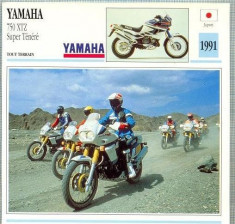 374 Foto Motociclism - YAMAHA 750 XTZ SUPER TENERE - JAPONIA -1991 -pe verso date tehnice in franceza -dim.138X138 mm -starea ce se vede foto