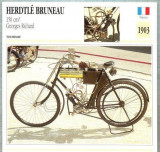 354 Foto Motociclism - HERDTLE BRUNEAU 150 CM3 GEORGES RICHARD - FRANTA -1903 -pe verso date tehnice in franceza -dim.138X138 mm -starea ce se vede