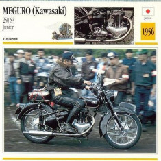 364 Foto Motociclism - MEGURO(KAWASAKI) 250 S3 JUNIOR - JAPONIA -1956 -pe verso date tehnice in franceza -dim.138X138 mm -starea ce se vede