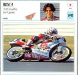 388 Foto Motociclism - HONDA 125 RS GRAND PRIX LORIS CAPIROSSI- JAPONIA -1991 -pe verso date tehnice in franceza -dim.138X138 mm -starea ce se vede