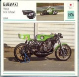 357 Foto Motociclism - KAWASAKI 750 KR YVON DUHAMEL - JAPONIA -1976 -pe verso date tehnice in franceza -dim.138X138 mm -starea ce se vede