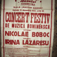 Afis -Concert Filarmonica Banatul Timisoara ,solista Irina Lazarescu 1960