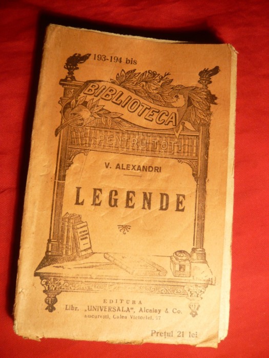 V.Alecsandri - Legende -Ed.BPT interbelic,nr. 193-194