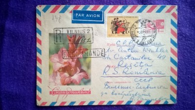 Plic circulat Recomandat ; Par avion - Intreg postal + timbru CCP - Motiv Flora foto