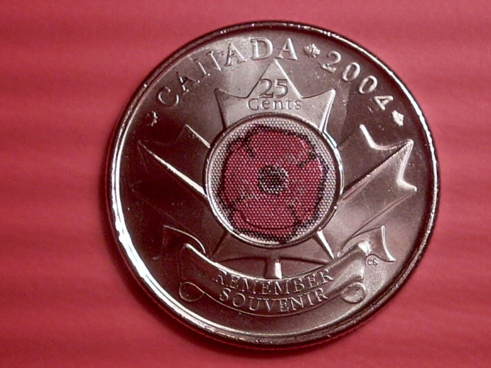 CANADA 25 CENTS 2004 REMEMBER SOUVENIR UNC. RAR. lichidare colectie