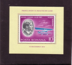 Romania 1978 - PIONIER AVIATIE HENRI COANDA. AVIONUL CU REACTIE, colita MNH, B23 foto