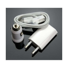 INCARCATOR iPhone 4 / 4s - Set Incarcator Masina si Casa + Cablu USB foto