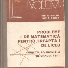 (C2826) PROBLEME DE MATEMATICA PENTRU TREAPTA I DE LICEU, DE MITRACHE SI BORCA, ED. ALBATROS, BUCURESTI, 1978, FUNCTIA POLINOMIALA DE GRADUL I SI II