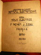 Ing. V.Bianu -Curs de Masuri Electrice -Prima Ed. 1920 -Manuscris foto