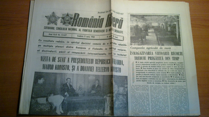 romania libera 8 iunie 1985-vizita in tara noastra a presedintelui rep.finlanda