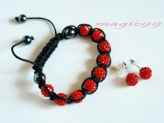 Set compus din bratara handmade rosie Shamballa si cercei cu cristale Swarovski rosii, cutie cadou, Shambala, Sambala, Samballa, Chambala, Chamballa foto