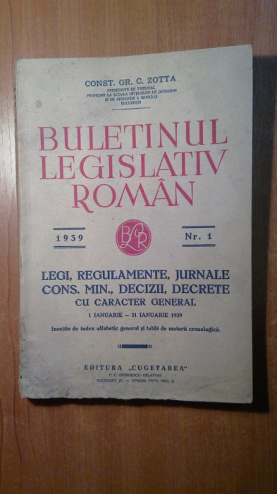 buletinul legislativ roman nr.1 1939