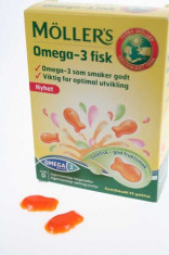 ULEI DE PESTE MOLLER&amp;#039;S OMEGA 3 Pestisori pentru copii, pESTISORI MASTICABILI, CU GUST DE PORTOCALE, SPECIALI CREATI PENTRU COPII foto