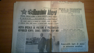 ziarul romania libera 11 septembrie 1987-vizita presedintelui republicii kenya foto
