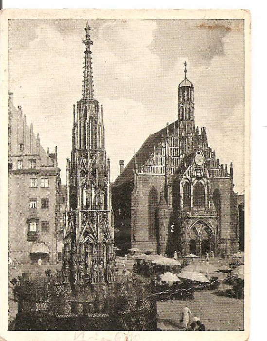 CPI (B1786) NURENBERG, GERMANIA, SCHONER BRUNNEN UND PRAUENKIRCHE AUF DEM ADOLF-HITLER-PLATZ, NECIRCULATA, DIMENSIUNI:7x9cm, (9)