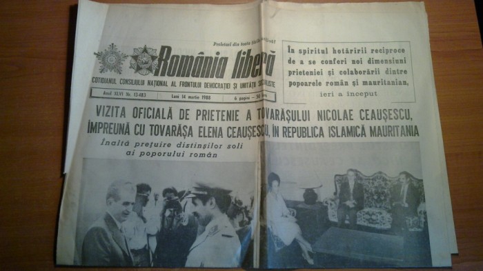 romania libera 14 martie 1988-vizita lui ceausescu in republica mauritania