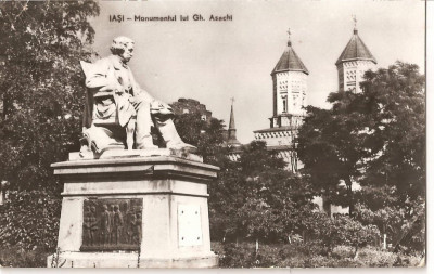 CPI (B1878) IASI.MONUMENTUL LUI GH. ASACHI, EDITURA MERIDIANE, CIRCULATA 21.6.63, STAMPILE, TIMBRU, RPR foto