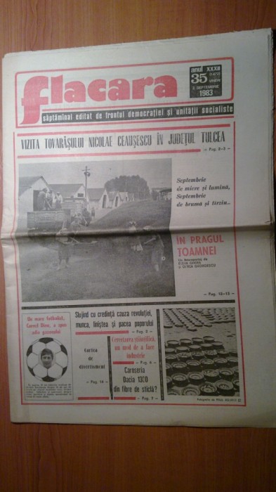 ziarul flacara 2 septembrie 1983 (vizita lui ceausescu in jud. tulcea )