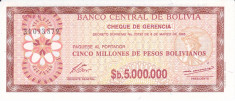 Bancnota Bolivia 5.000.000 Pesos 1985 - P193 UNC foto