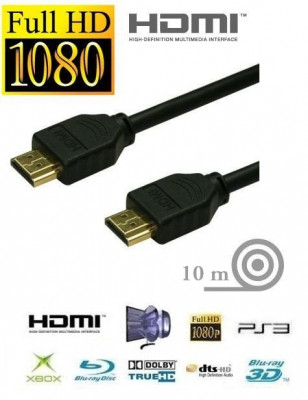 Cablu HDMI - HDMI 10 METRI pentru FULL HD cu HIGH SPEED si ETHERNET mufe AURITE foto