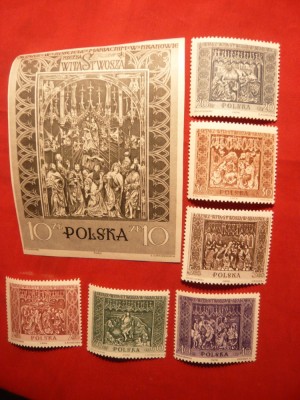 Serie(6 val.)+ Colita - Arta Medievala Poloneza 1960 , Polonia foto