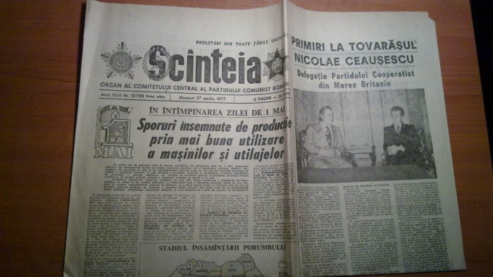 ziarul scanteia 27 aprilie 1977 -in intampinarea zilei de 1 mai