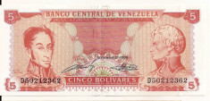 LL bancnota Venezuela 5 bolivares 1989 AUNC foto