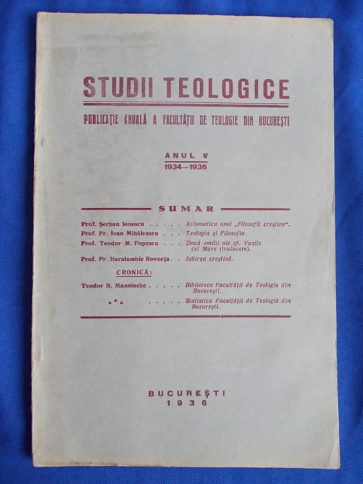 STUDII TEOLOGICE * ANUL V 1934-1936 / BUCURESTI / 1936 *