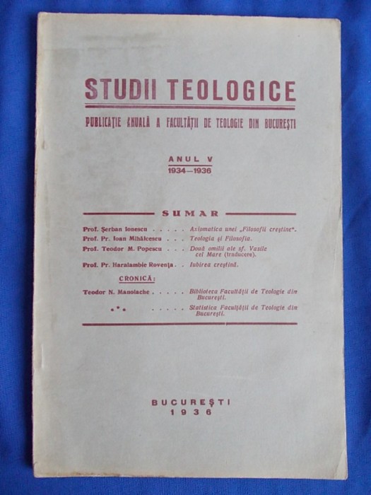 STUDII TEOLOGICE * ANUL V 1934-1936 / BUCURESTI / 1936 *