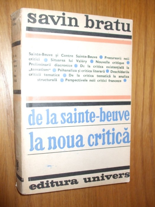 DE LA SAINTE-BEUVE LA NOUA CRITICA - Savin Bratu - 1974, 463 p.