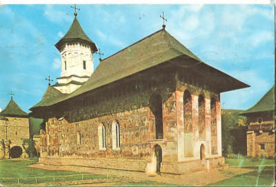 CPI (B1993) BISERICA MANASTIRII MOLDOVITA, EDITURA SPORT-TURISM, CIRCULATA 17 VII 1976, STAMPILA foto