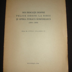 ALEXANDRU MARCU - NOI INDICATII DESPRE FELICE ORSINI LA SIBIU SI OPINIA PUBLICA