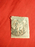 Timbru 5 C 1876 tip I Alegorie , verde ,Franta ,stamp. dant.