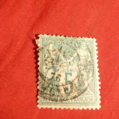 Timbru 5 C 1876 tip I Alegorie , verde ,Franta ,stamp. dant.