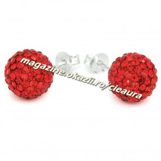 CERCEI SHAMBALLA BILA CRISTALE ROSII / LIGHT SIAM SURUB + CUTIE ELEGANTA CADOU