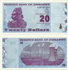 ZIMBABWE- 20 DOLLARS 2009- UNC!! foto