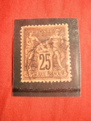 Timbru 25 C1881 negru pe rosu Alegorie tip II Franta ,stamp. foto