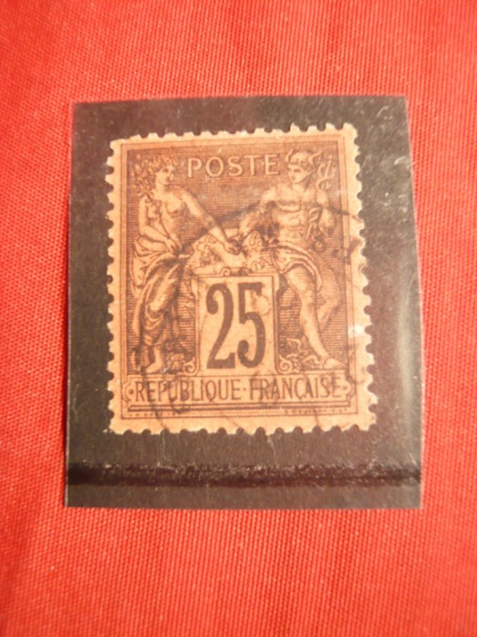 Timbru 25 C1881 negru pe rosu Alegorie tip II Franta ,stamp.