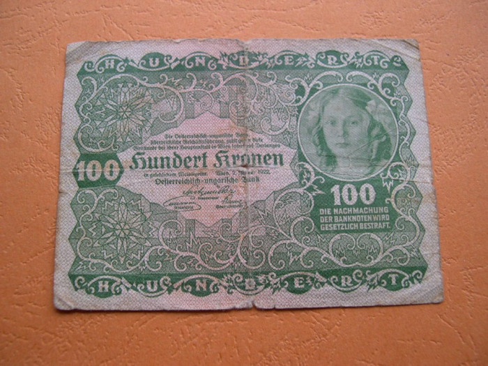 Austria - Ungaria 100 kronen 1922 Wien 1039