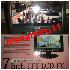 TV televizor auto 7 inch LCD 18 cm Color 220V si 12V Telecomanda antena, suport LCD cabluri AV TV alimentator 220V si 12V Pret 250lei foto