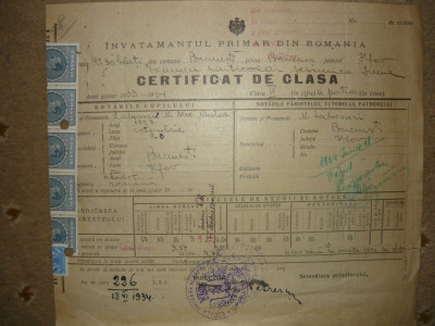 Certificat de clasa - 1934 foto