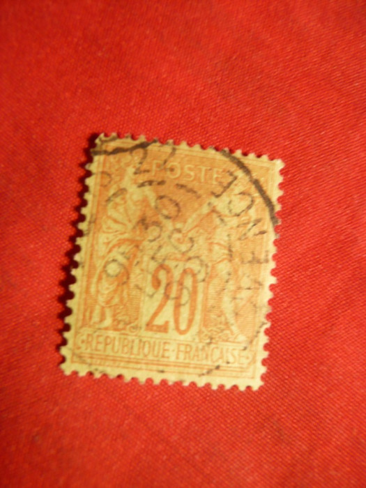 Timbru 20 C rosu pe verdeAlegorie Franta 1877 ,stamp , tip.II