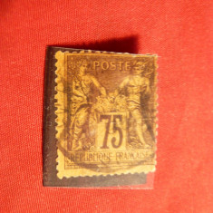 Timbru 75 C violet pe orange Alegorie Franta 1877 ,stamp , tip.II