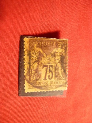 Timbru 75 C violet pe orange Alegorie Franta 1877 ,stamp , tip.II foto
