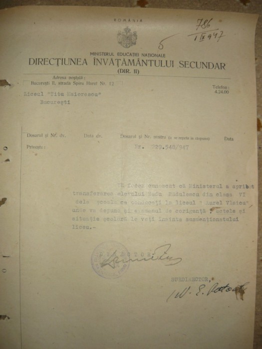 Ministerul Educatiei Nationale Lot 2 Documente 1947 Arhiva