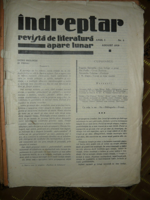 Indreptar (revista de literatura) - anul I, nr. 8 - august 1930