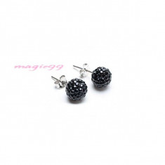 Cercei Shamballa cu cristale Swarovski negre, cutie cadou, Shambala, Sambala, Samballa, Chambala, Chamballa earings foto