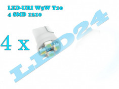 4 x LED-URI AUTO BEC LED - W5W T10 4 SMD POZITIE, PLAFONIERA, NUMAR ALB XENON foto