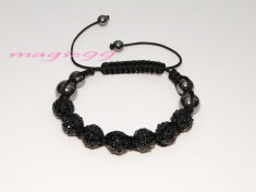 Bratara barbateasca handmade Shamballa cu cristale uriase Swarovski negre, cutie cadou, Shambala Sambala, Samballa, Chambala, Chamballa mens bracelet foto